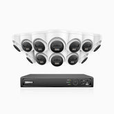 H500P - 3K 16 Channel 12 Cameras PoE Security System, Color & IR Night Vision, 3072*1728 Resolution, f/1.6 Aperture (0.005 Lux), Human & Vehicle Detection, Built-in Microphone,IP67